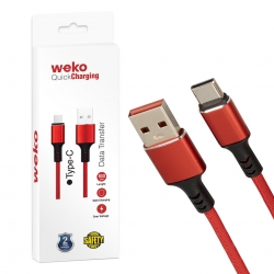 Weko wk-22024 usb to type-c örgülü kirmizi 1 mt şarj kablosu (no:14)