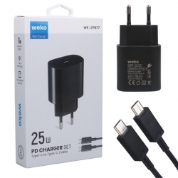 Weko WK-27877 Note10 Siyah 25 Watt Şarj Başlık Adaptörü + Type-C To Type-C Kablo