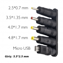 Weko yerli üretim çoklu yedek adaptör uç çevirici (2.5x0.7mm- 4.8x1.7mm- 3.0x1.1mm-4.0x1.7mm- micro usb)