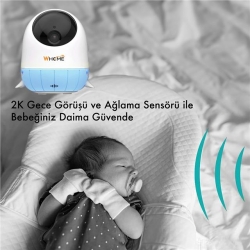 Whome Yapay Zeka Destekli 2K Ptz Gece Görüşlü Mavi Wifi Bebek Güvenlik Kamerası (128 Gb Tf Kart Dest